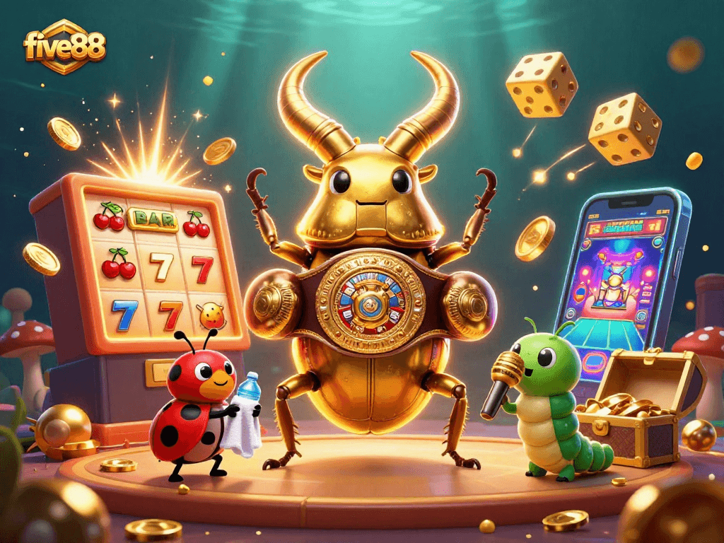 Experience the excitement of five88 gaming with a vibrant 3D casino showdown scene.