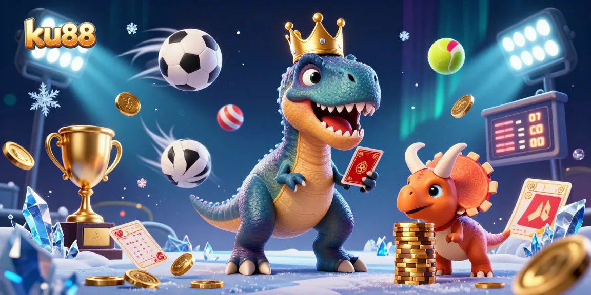 ku88 celebrates friendly casino fun with vibrant 3D characters and dynamic sports elements.