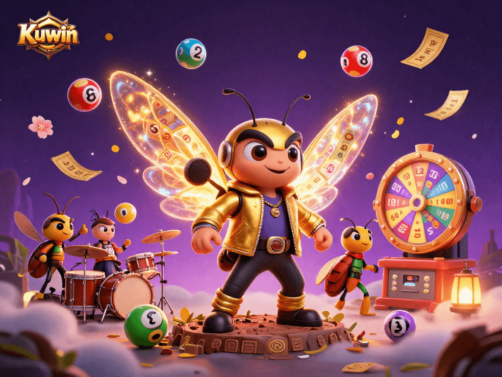 Kuwin enhances gaming experiences with vibrant casino elements in a dynamic 3D illustration.