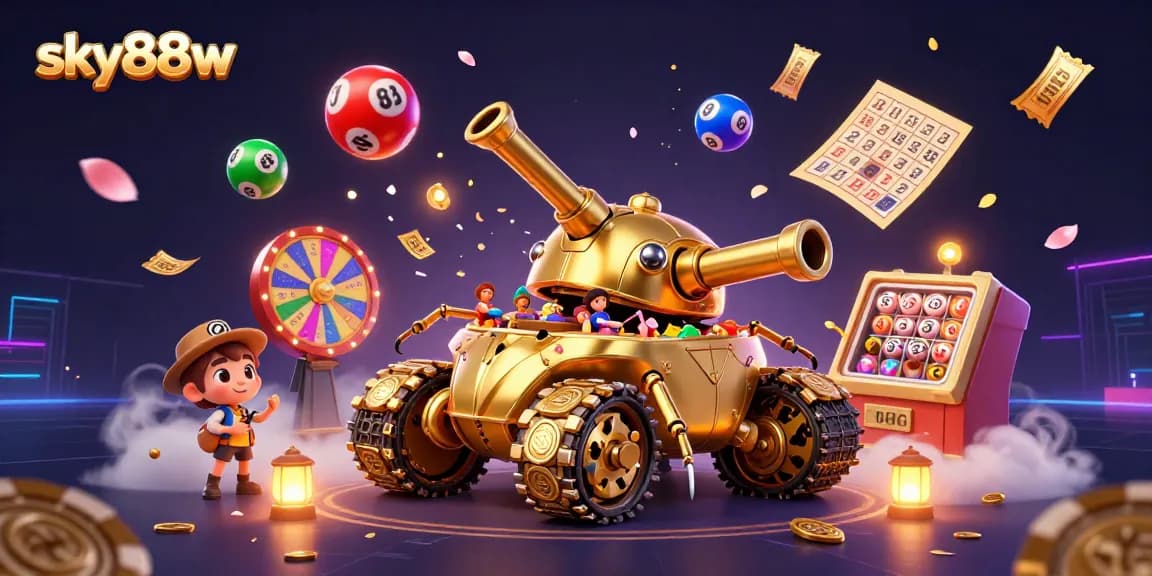 Engage in thrilling games at sky88w with vibrant casino scenes and exciting lottery elements.