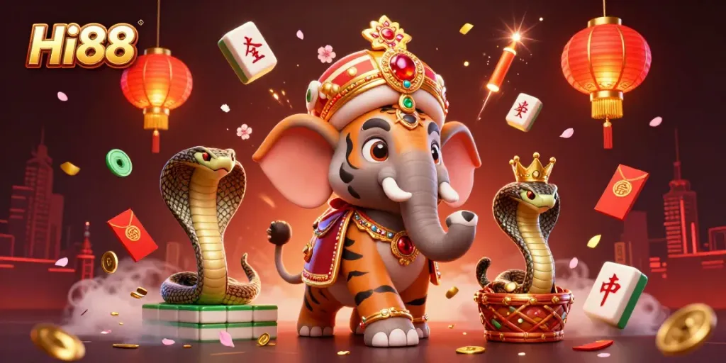 Experience excitement at Hi88 with vibrant casino elements and a majestic tiger.