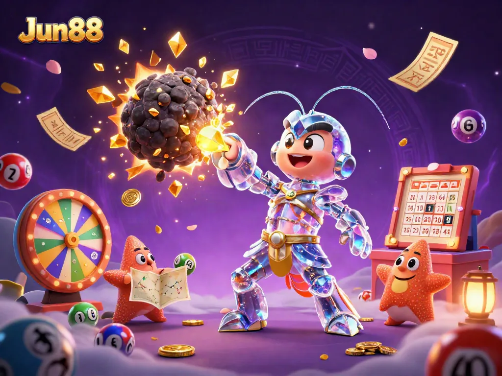 Join the excitement at Jun88 with vibrant casino-themed 3D illustration featuring dynamic gambling elements.