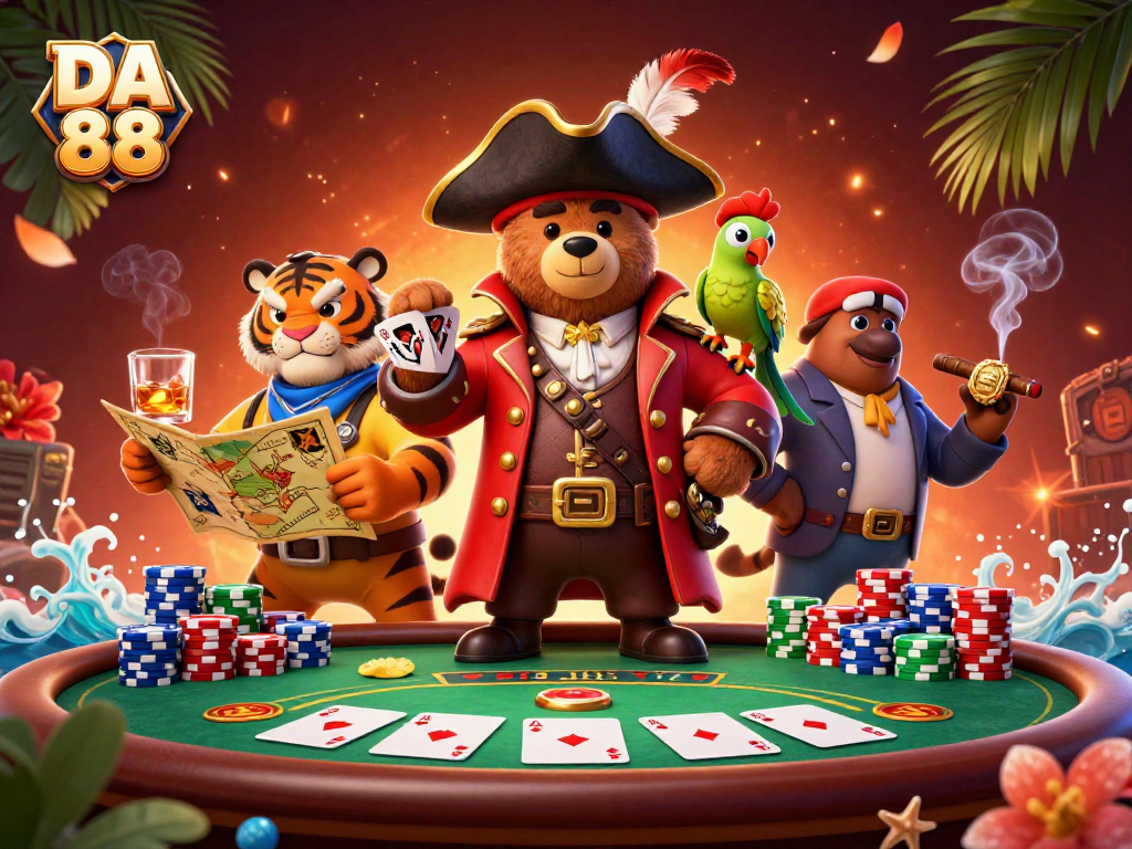 Join the pirate captain bear in this DA 88 themed poker adventure featuring dramatic elements.