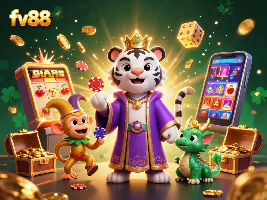 Engage in exciting gameplay with fv88, featuring a vibrant 3D casino scene with luxurious elements.