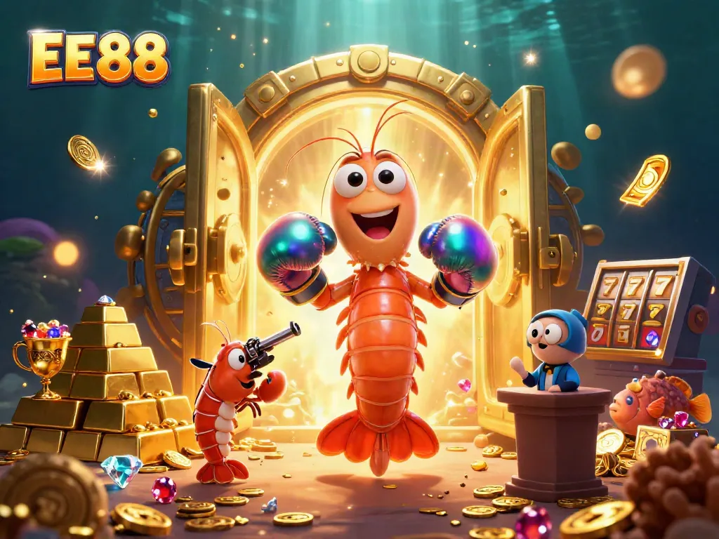 EE 88 captivates with vibrant slot action showcasing energetic ocean-themed characters in a treasure-filled scene.