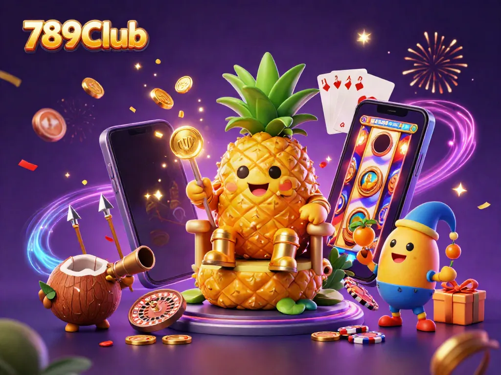 Engage with 789Club's world of online gaming featuring a vibrant 3D illustration of characters and casino elements.