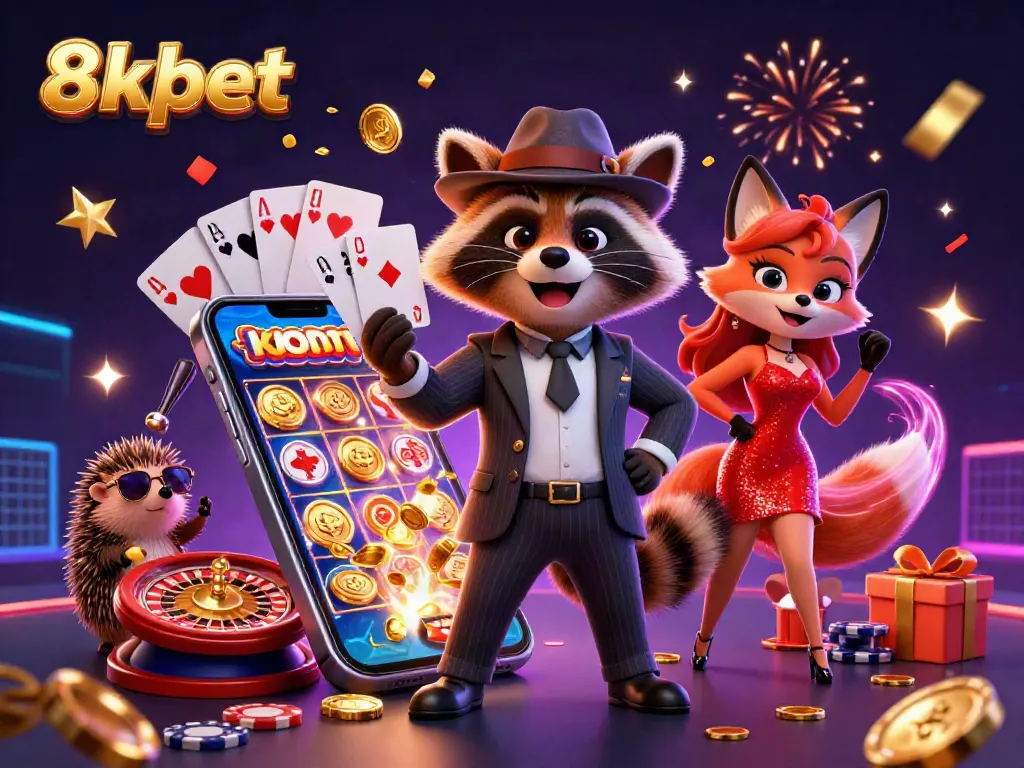 Experience thrilling gameplay with 8xbet, featuring vibrant casino characters and exciting game elements.