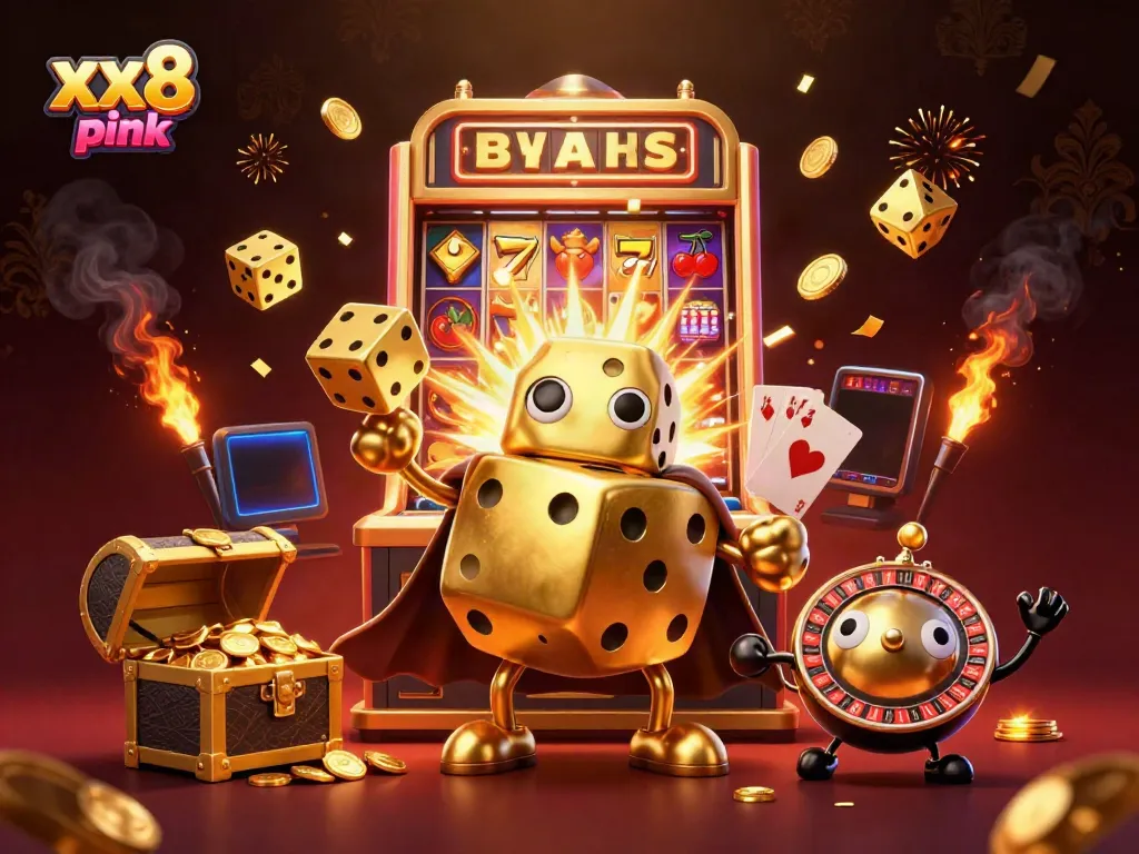 Join the gaming action at xx8 pink with dynamic characters and vibrant casino elements!