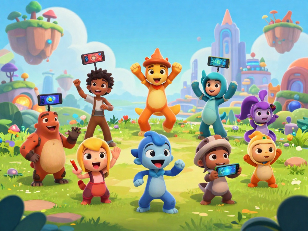 Engaging scene showcasing transformation porn games with diverse animated characters in a whimsical gaming world.