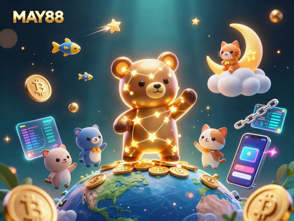 Experience winning gameplay with MAY88, showcasing vibrant casino action and cryptocurrency elements.
