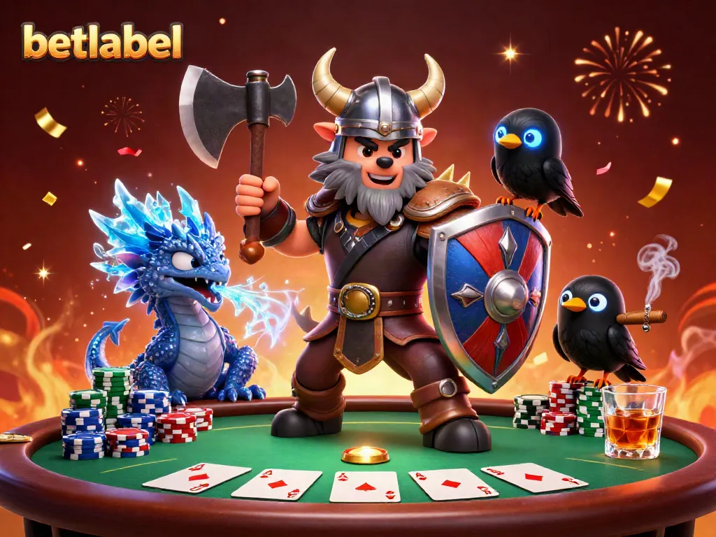Experience the thrill at Betlabel with a cartoon wolf warrior and friends battling at the poker table!