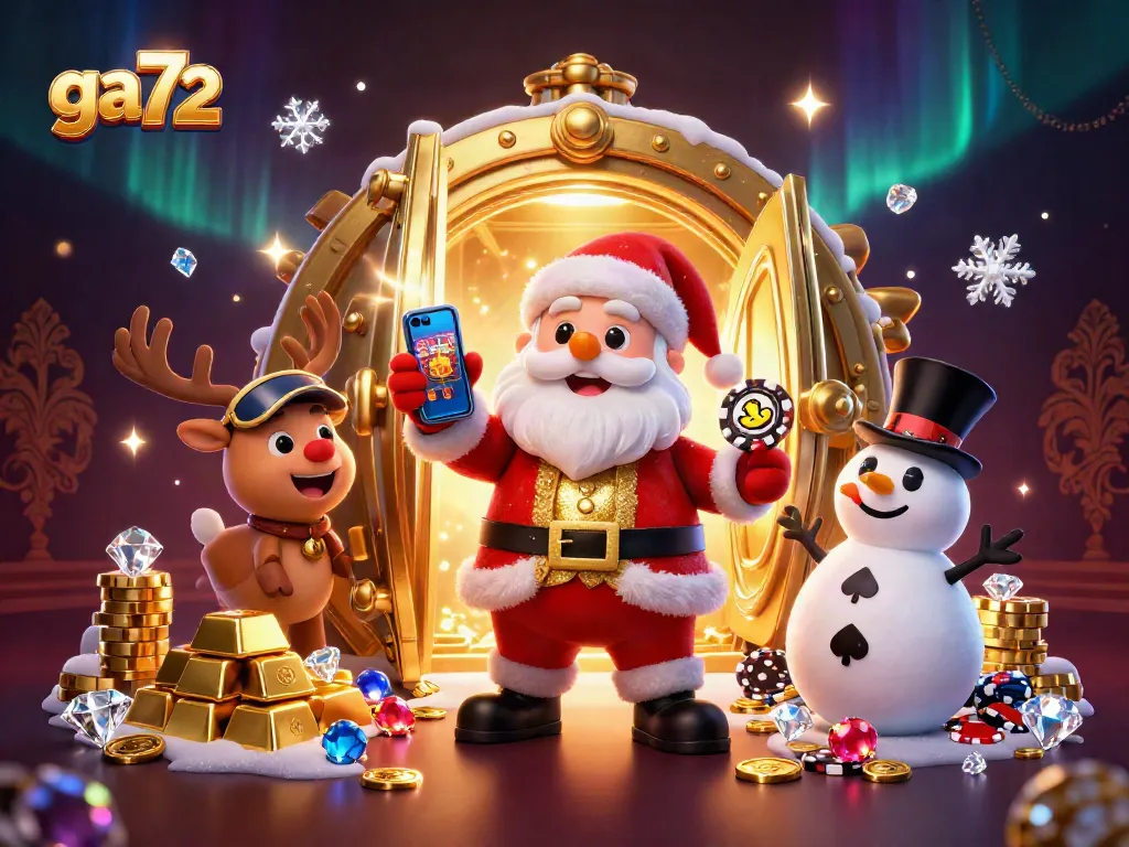 Engage in thrilling gambling at ga72 with festive characters enjoying jackpot opportunities.