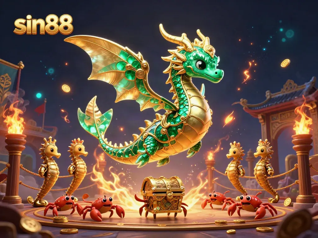 Experience exciting gameplay and vibrant visuals at sin88 with a dynamic casino illustration featuring a majestic sea dragon.