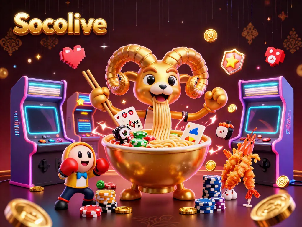 Experience Socolive's vibrant casino energy with lively characters and engaging gaming elements.