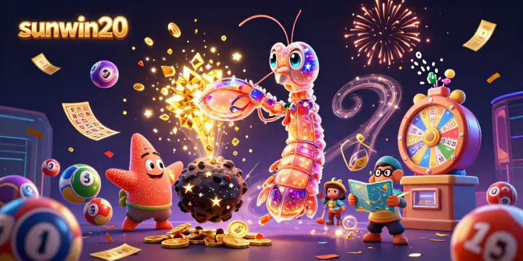 Engage in thrilling gameplay with sunwin20's 3D illustration featuring exciting lottery elements and vibrant energy.