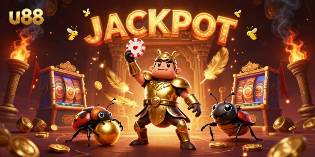 Experience the excitement of u88 with a 3D hercules beetle winning big at the casino.