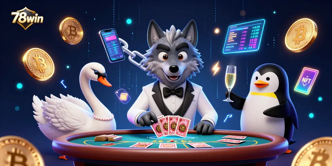 Engage in thrilling baccarat at 78win with a debonair wolf and elegant swan