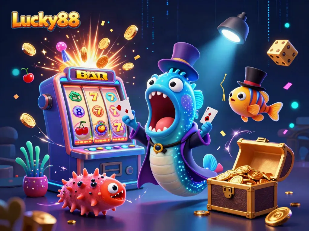 Experience Lucky88's vibrant casino world with a magical eel and enchanting gaming elements.