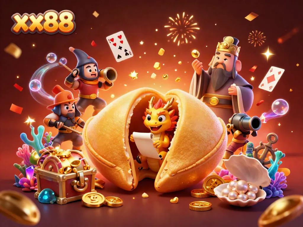Engage with the vibrant gaming world of xx88 as mythical creatures and gold coins abound in a festive atmosphere.