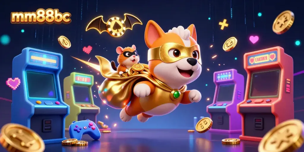Experience winning thrills at mm88bc with a vibrant 3D casino adventure featuring a heroic dog and hamster pair.